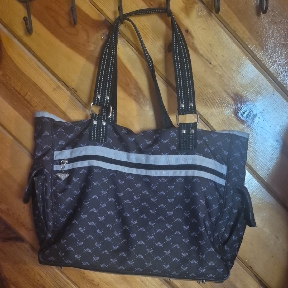 Black Patterned Tote Bag with Reflective Trim - Picture 3 of 10